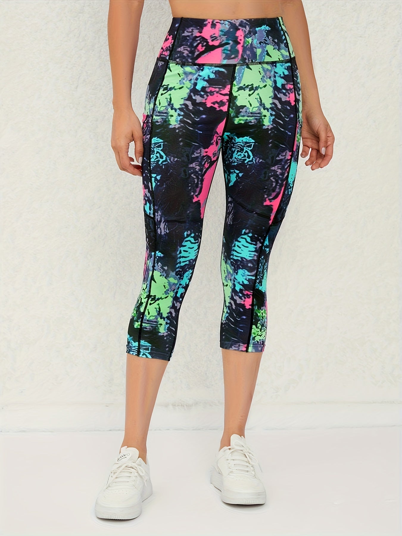 3pcs High Waist Yoga Capris Pants For Women, Tummy Control Workout Capri Leggings With Pockets, Fitness Running Capri Pants