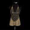 Elegant Golden-Tone Fringe Body Chain with Sparkling Bra Detail - Sexy Aluminum Alloy Party & Festival Accessory, Perfect for Nightclubs and Streetwear Fashion