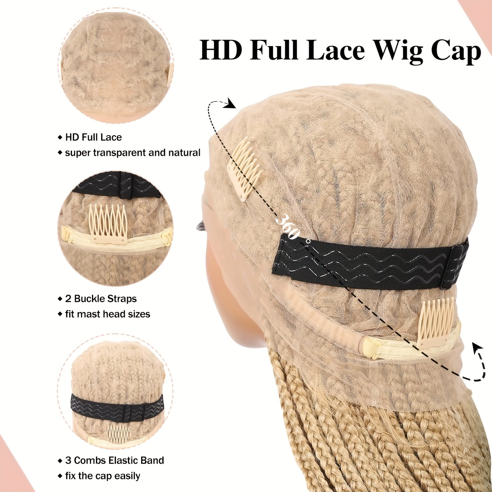 360°HD Full Lace Square Knotless Braided Wigs For Women 36 Inch Box Braid Wig With Baby Hair Blended Braided Lace Front Wig Honey Blonde With Light Blonde Ends Hand Braid Wigs
