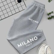 Milano Italy Printed Women'S Jogger Pants, Casual Knit Polyester 100% Fabric, 190g/m², All-Season, with Pockets, Fashionable Long Jogging Trousers for Adult