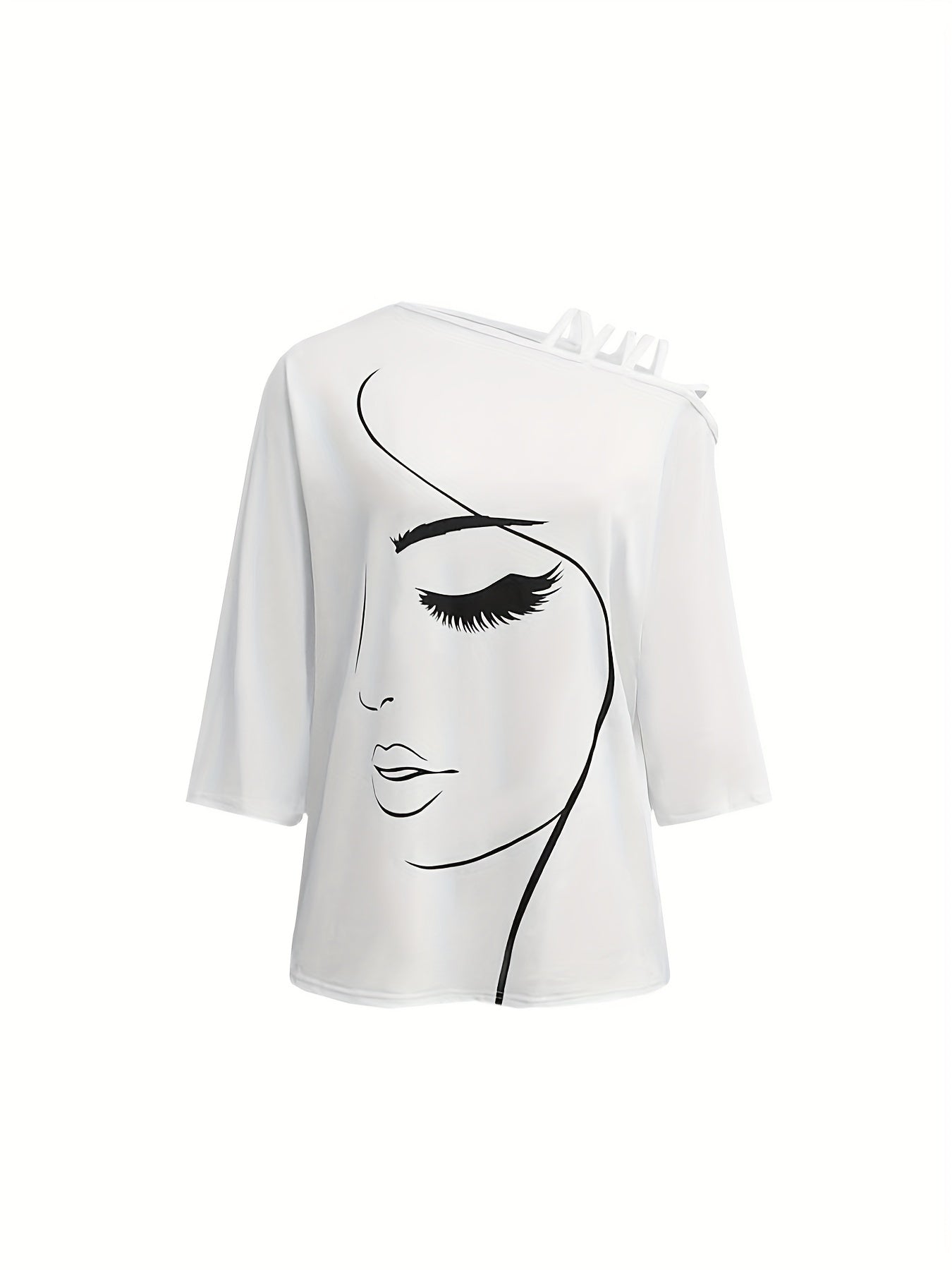 Figure Print Cold Shoulder -Shirt, Casual Half Sleeve T-Shirt For Spring & Summer, Women's Clothing