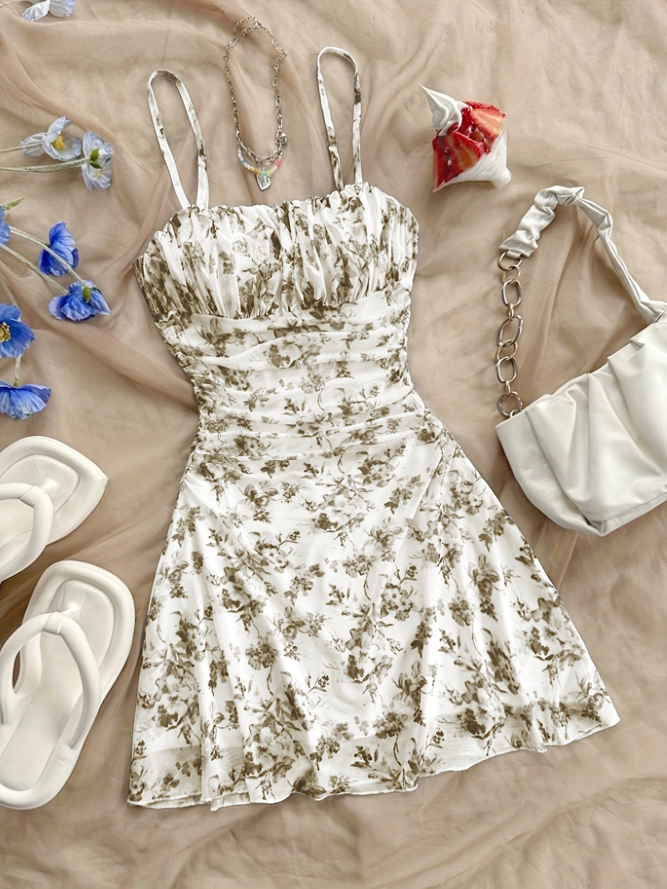 Women's New Floral Print Halter Dress Fashionable Elegant Suitable for All Seasons