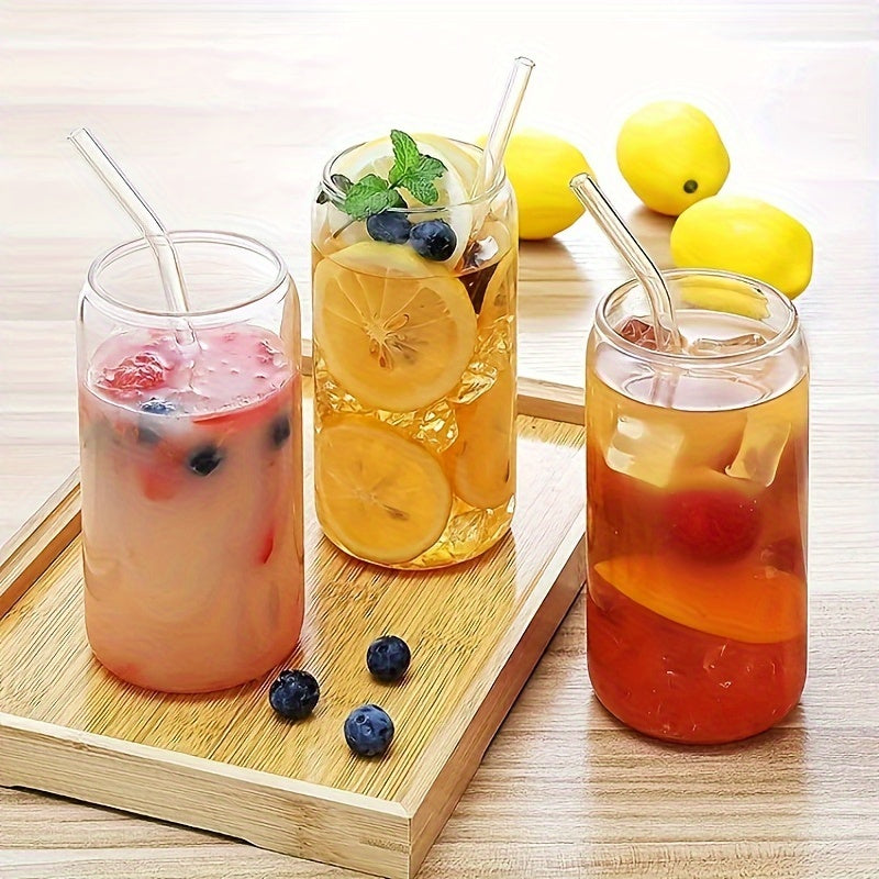 12pack 12-Piece Clear Glass Cups with Bamboo Lids, Straws, Brushes, and Gift Box