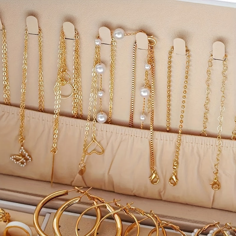 86 Pieces Simple Faux Pearls Love Butterfly Stars Moon Necklace Bracelet Ring Earrings Earrings Jewelry Set Women's Autumn And Winter Daily Match Attend Party Holiday Dating Holiday Gift (No Box)