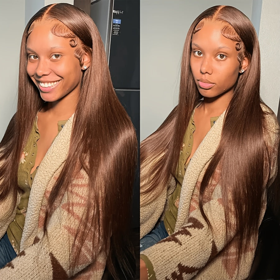 Chocolate Brown 13x6 HD Transparent Lace Front Wigs Human Hair With Baby Hair 180 Density Straight Glueless Wigs Pre Plucked Hairline 4# Brown Color