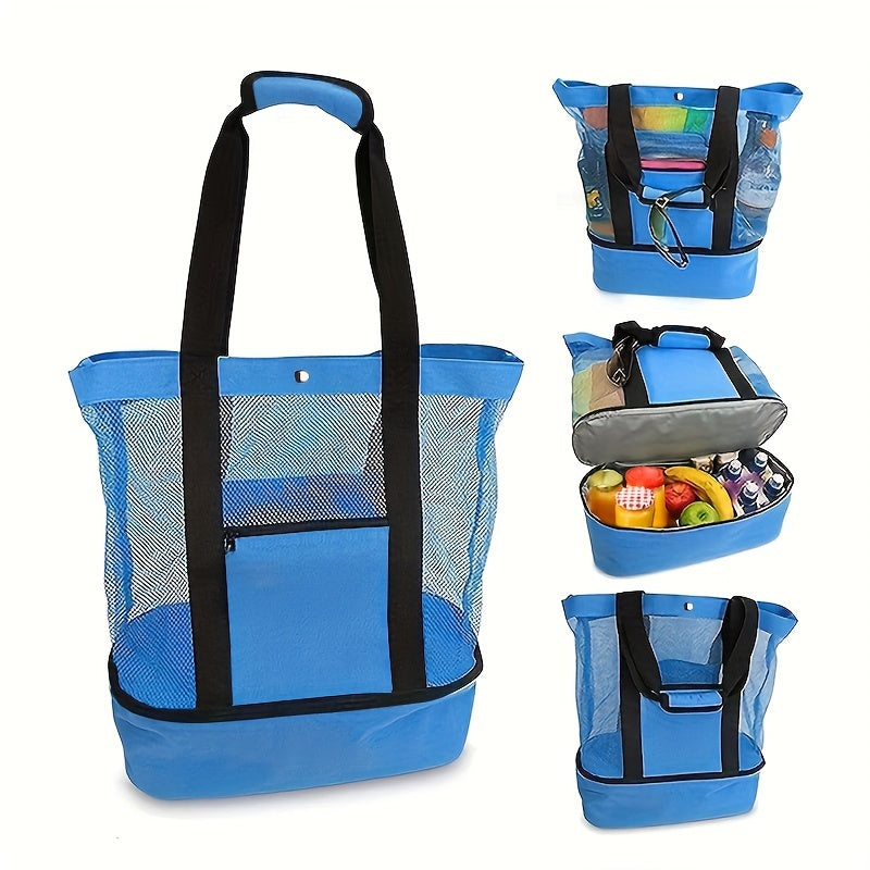 Minimalist Double Layer Beach Bag with Pouches and Storage, Lightweight Versatile Travel Bag, All-Match Outdoor Bag with Insulated Layer