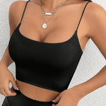 Women's Summer Chic White Crop Cami Top - Sexy Off-Shoulder Sleeveless Spaghetti Strap, Stretch Fit for Casual Outings