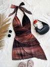 Women'S Fashionable Ombre V-Neck Dress - Asymmetrical Sleeveless Maxi Dress with Ribbon Detail, Perfect for Spring/Summer Vacation, Vacation Attire|Asymmetrical Hemline|Ribbon Accent, Beach Dress