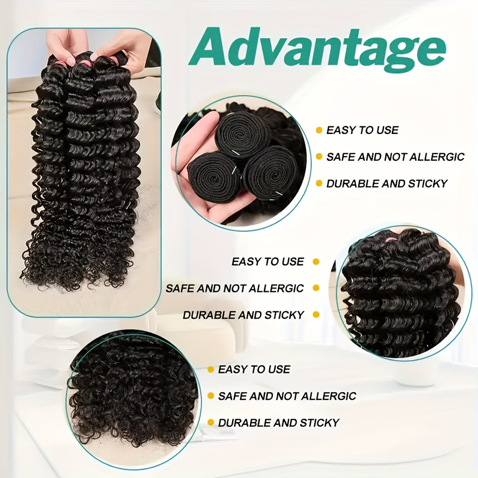 3 Bundles Deep Wave Human Hair Bundles 3 Bundles Deals Human Hair Extensions 12A 100% Unprocessed Virgin Brazilian Deep Curly Bundles Human Hair Remy Curly Weave Hair Bundles Natural Black Color