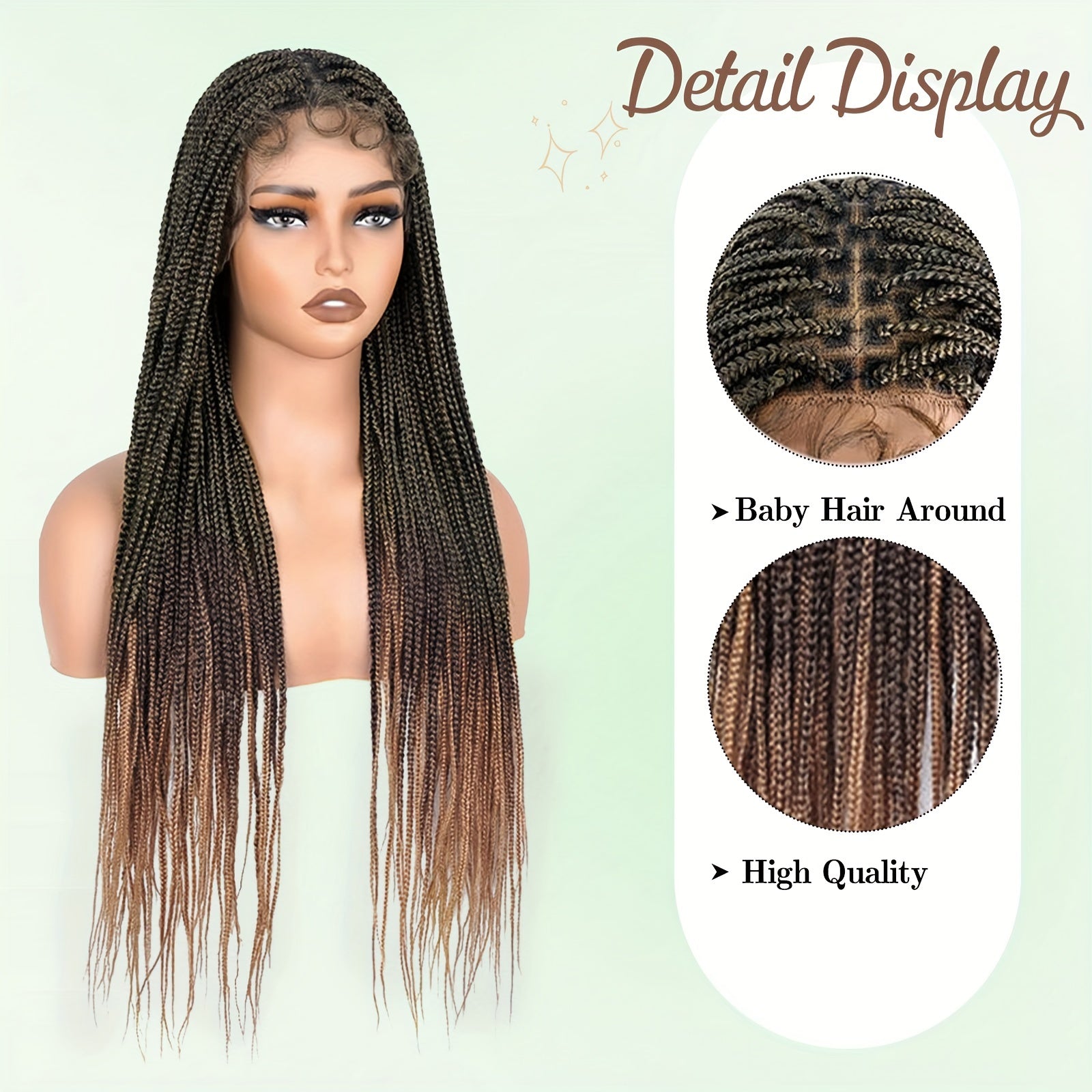 28" Knotless Braided Wigs for Women Box Braids Lace Frontal Wig with Full Double Lace Front Braid Wig Blended Ombre Brown Hand Braid Wigs