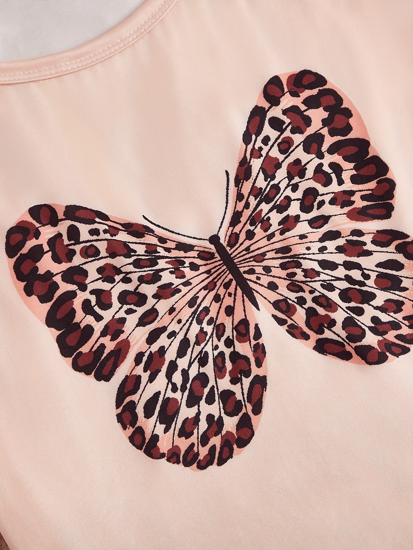 Women's Leopard Butterfly Print Casual Pajama Set, Short Sleeve Round Neck Top & Crop Cami Top & Pants & Shorts, Comfortable Relaxed Fit