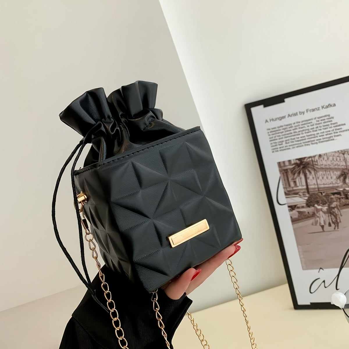Mini Diamond Grid Small Square Bag, Fashionable Chain Square Bag, PU Material