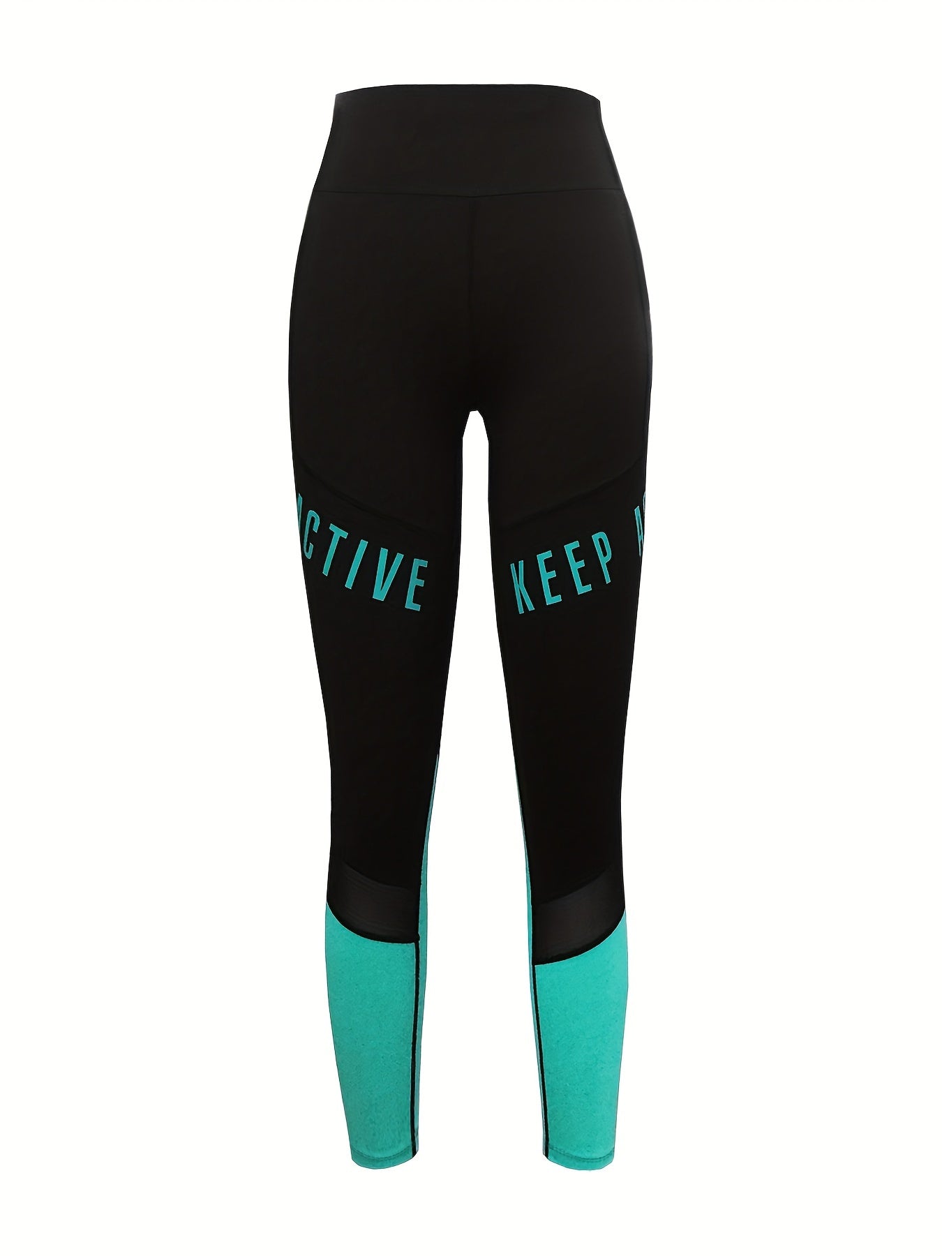 Casual Women'S Color-Blocked Mesh Patchwork Letter Print Pocket Comfortable Elastic Waist Versatile Tight Yoga Leggings.