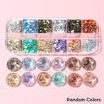 12-Grid Mermaid Iridescent Hexagon Sequins for Nail Art – 3D Holographic Glitter Flakes, Mixed Sizes & Shapes, Sparkly DIY Nail Decorations in Vibrant Colors (Blue, Green, Purple, Pink), DIY Manicure | Holographic Nails | V