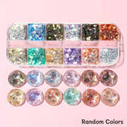 12-Grid Mermaid Iridescent Hexagon Sequins for Nail Art – 3D Holographic Glitter Flakes, Mixed Sizes & Shapes, Sparkly DIY Nail Decorations in Vibrant Colors (Blue, Green, Purple, Pink), DIY Manicure | Holographic Nails | V