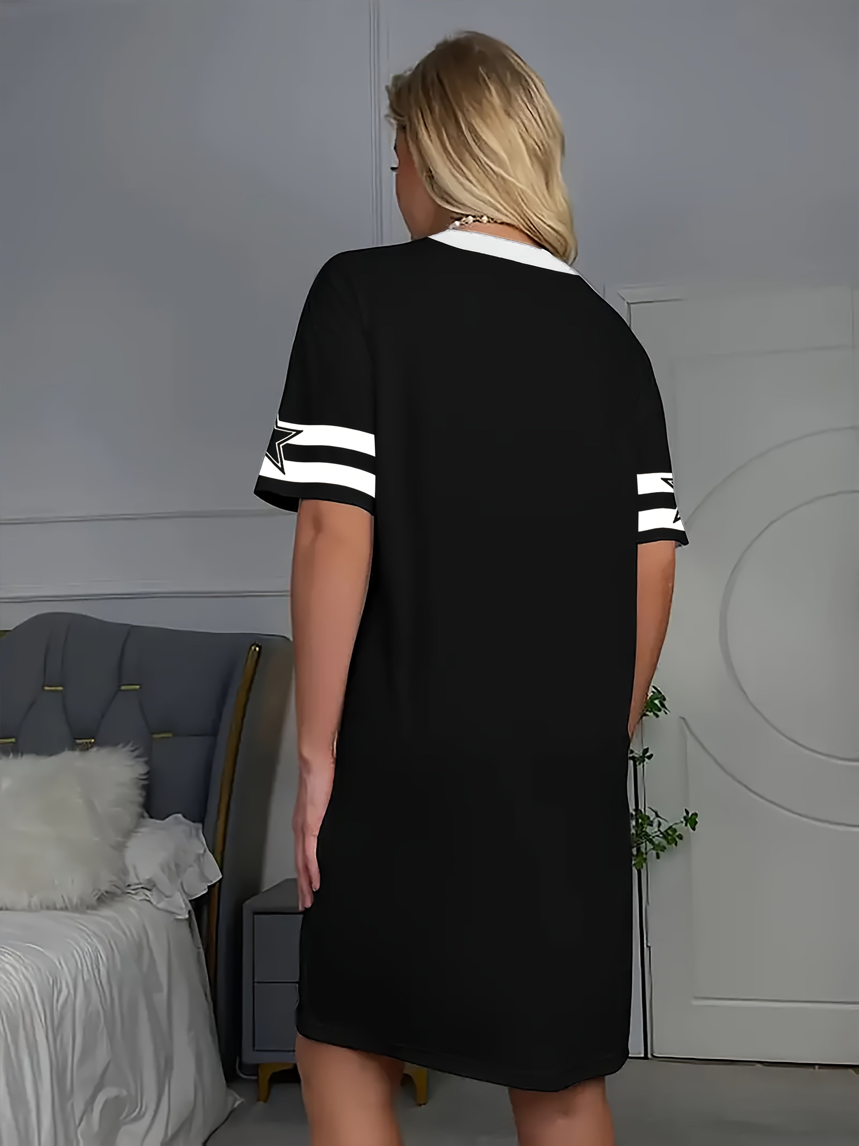 Women's Oversized Long T-Shirt Nightdress with Bold '28' Print & Letter Graphic - Soft Short Sleeve Lounge Dress for Home & Outings, Machine Washable Round Neck Casual Sleepwear, Versatile Nightdress | Modern Casual Dress | E