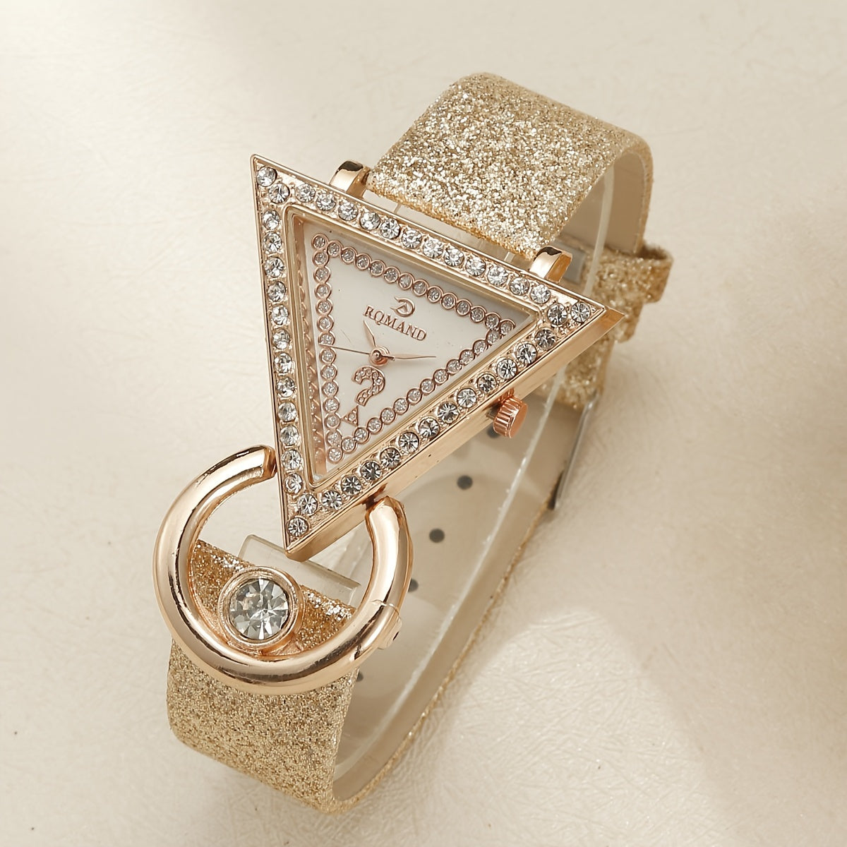 Luxury 5-Piece Women's Quartz Watch and Bracelet Set with Glittering Triangle Dial, PU Leather Band, Electronic Quartz Movement, Zinc Alloy Case, and Rhinestone Accents (Non-rechargeable Button Battery Included)