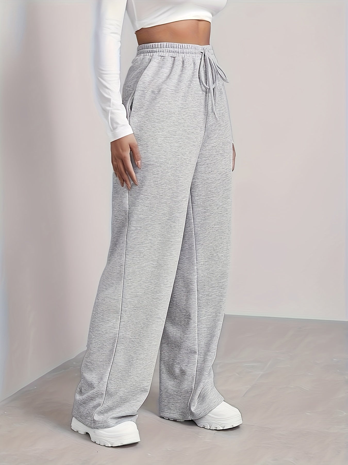 Women's Brown Drawstring Joggers - Casual & Comfy Polyester Sweatpants with Pockets, Mid-Rise, All-Season Wear