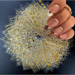 Golden Nail Art Stickers - 30 Sheets, 3D Self-Adhesive, for Acrylic Nails, Women, with Golden Line, Star, and Leaf Designs