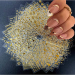 Golden Nail Art Stickers - 30 Sheets, 3D Self-Adhesive, for Acrylic Nails, Women, with Golden Line, Star, and Leaf Designs