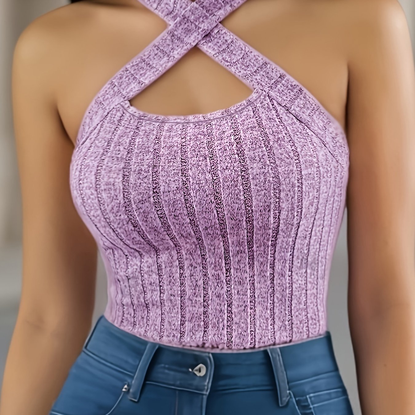 Solid Color Cross Halter Top, Versatile Sleeveless Slim Simple Top For Summer, Women's Clothing
