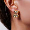 Pair of Chic Golden-Tone Teddy Bear Stud Earrings - Cute K-Style Resin with Stainless Steel Posts, Ideal for Daily Wear & Parties, Versatile Dating Accessory, Valentine's Jewelry|Elegant Earrings|Goldtone Finish, Cute Earring
