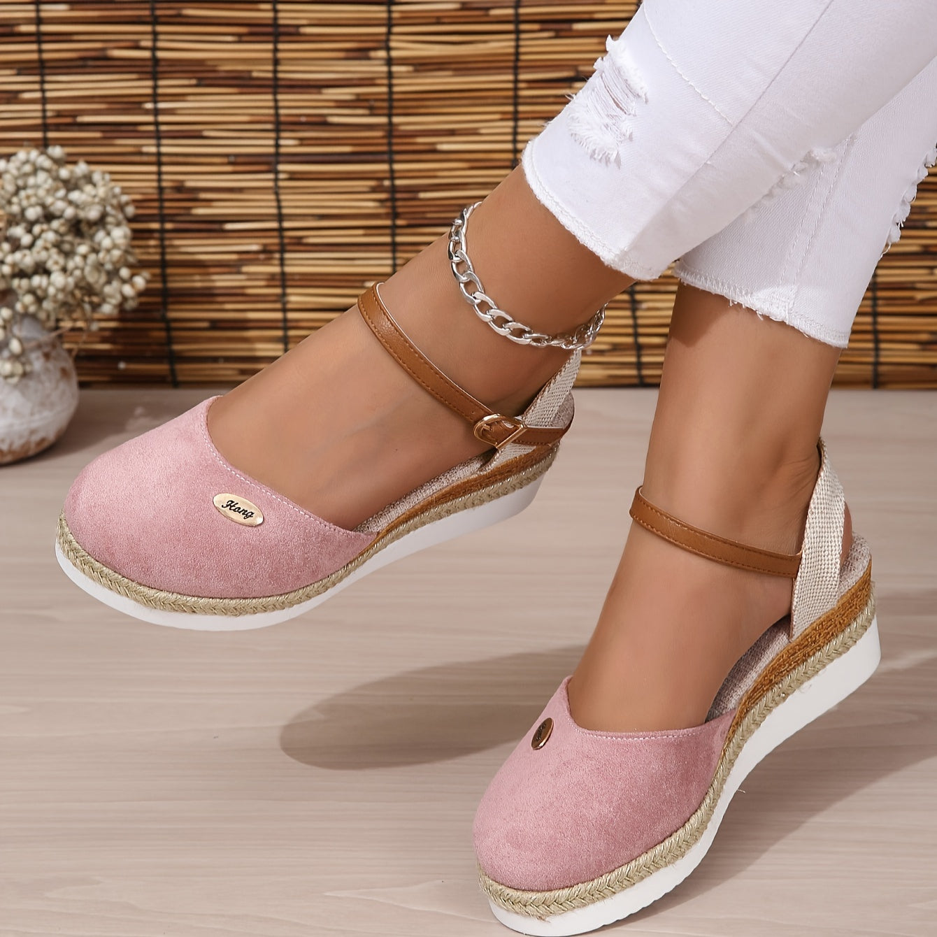 [Colorblock Platform Sandals Women's] Women's Colorblock Platform Sandals, Ankle Buckle Strap Comfy Slingback Shoes, Versatile Closed Toe Wedge Shoes