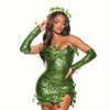 Sexy Poison Ivy Costume for Women - Green Bodycon Dress with Headband & Gloves, Perfect for Halloween & Cosplay Parties