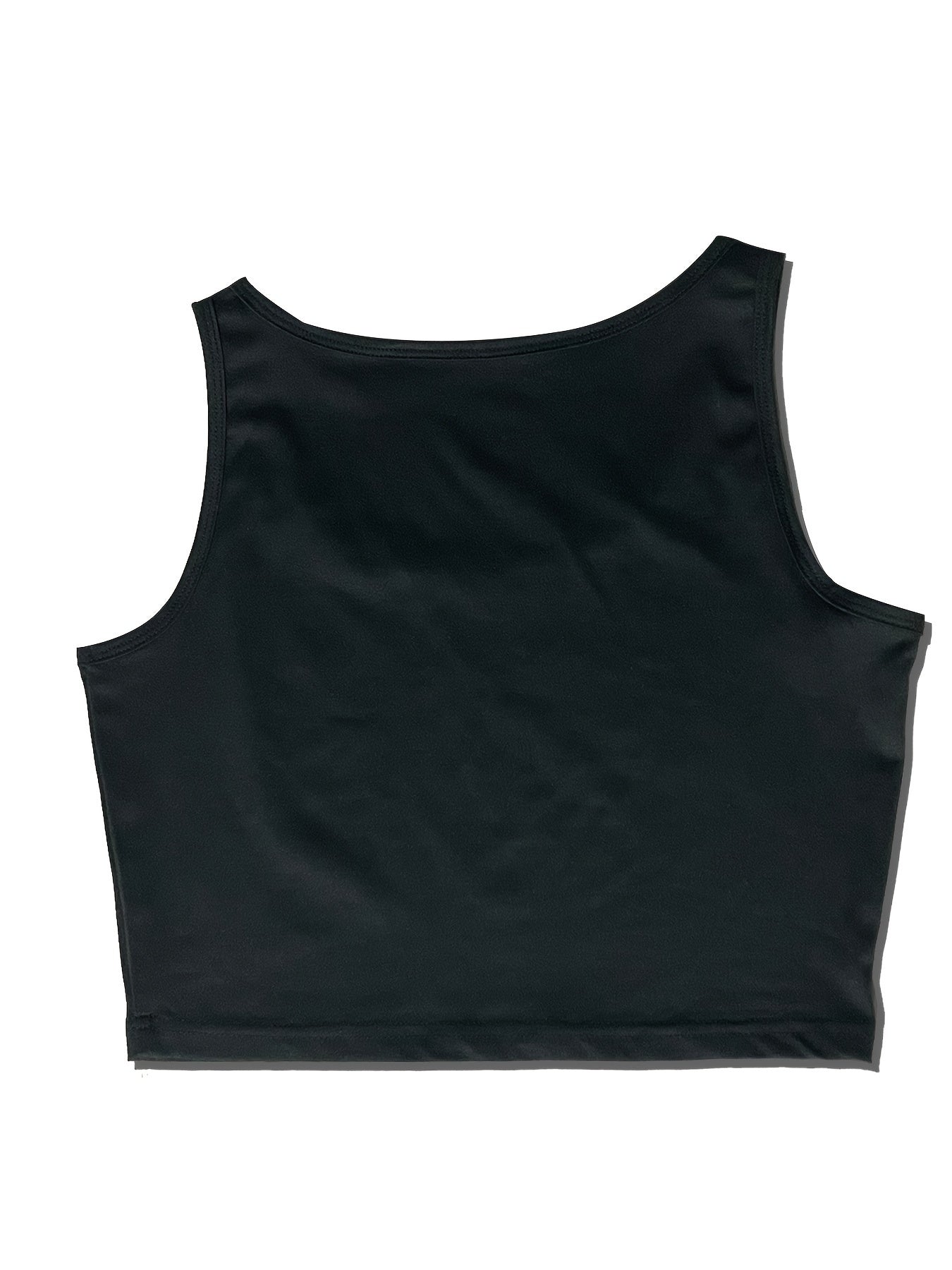 Women's Sexy Sleeveless Crop Vest with "Sometimes I Talk to Myself" Letter Print - Black & White Casual Stretchy Round Neck Top, Machine Washable Regular Fit for All-Season Wear