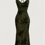 Elegant Sleeveless Crisscross Cami Dress - Floral Print Spaghetti Strap Dress For Spring & Summer - Women's Clothing