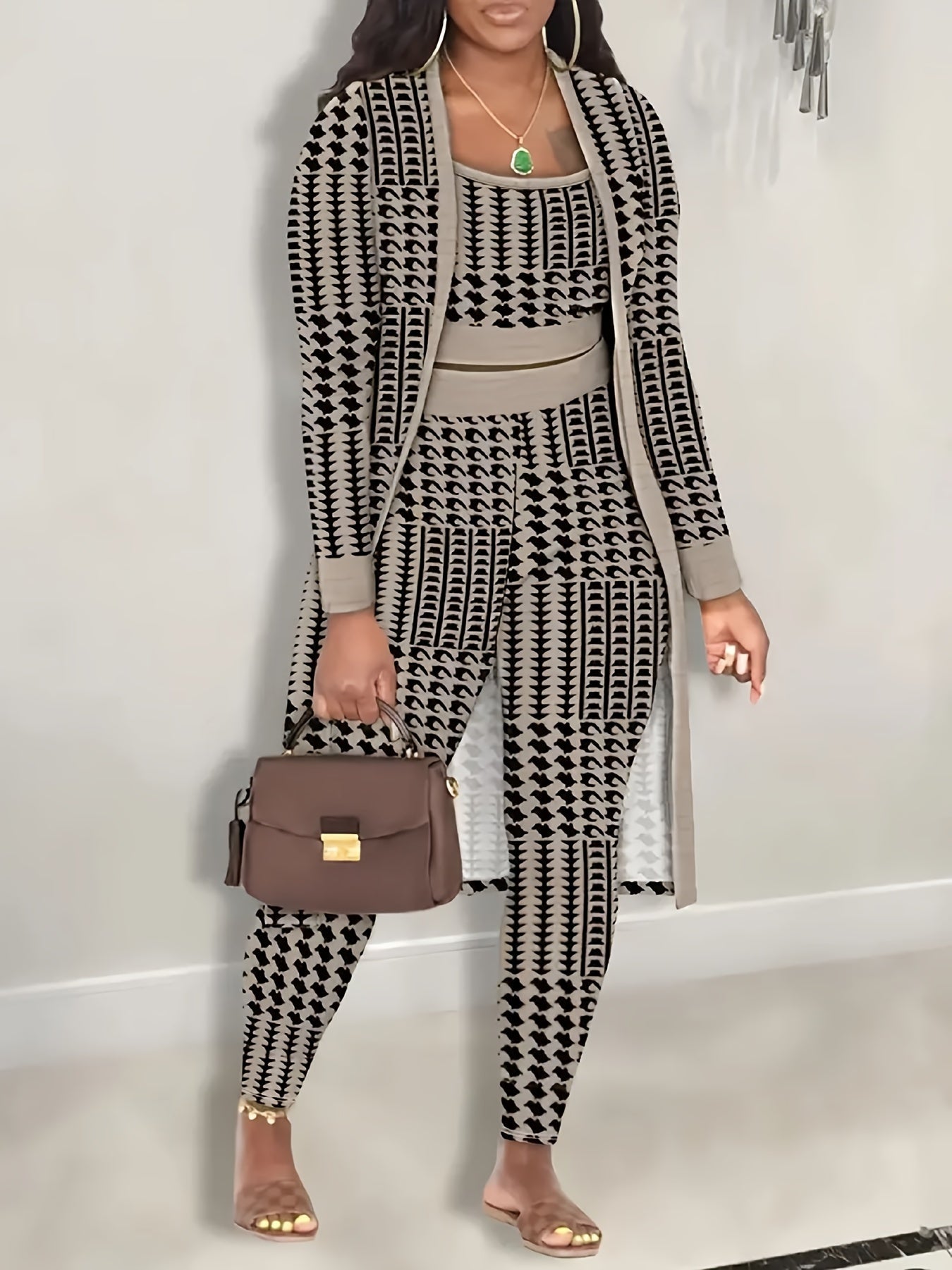 Thousand Birds Grid Print Spring and Autumn New Casual Two-piece Set