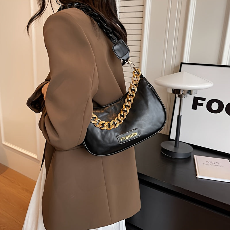Stylish Women's Shoulder Bag with Adjustable Golden Chain Strap - Elegant Crossbody Handbag in Black, Khaki, or Orange, Perfect for Casual or Formal Occasions, Ladies Handbags