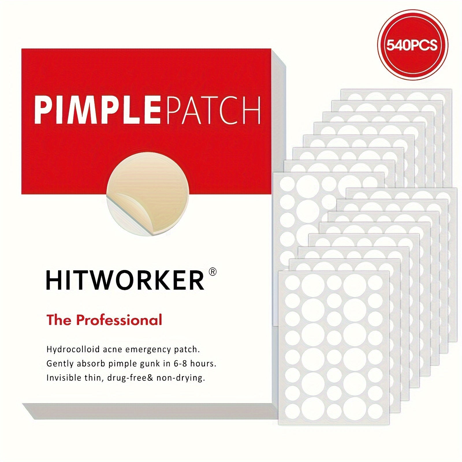 Unisex-Adult Hydrocolloid Acne Pimple Patch Set with Witch Hazel & Tea Tree Oil - 540pcs, Alcohol & Paraben-Free, Unscented, Pore Cleansing & Blemish Reducing Stickers for All Skin Types