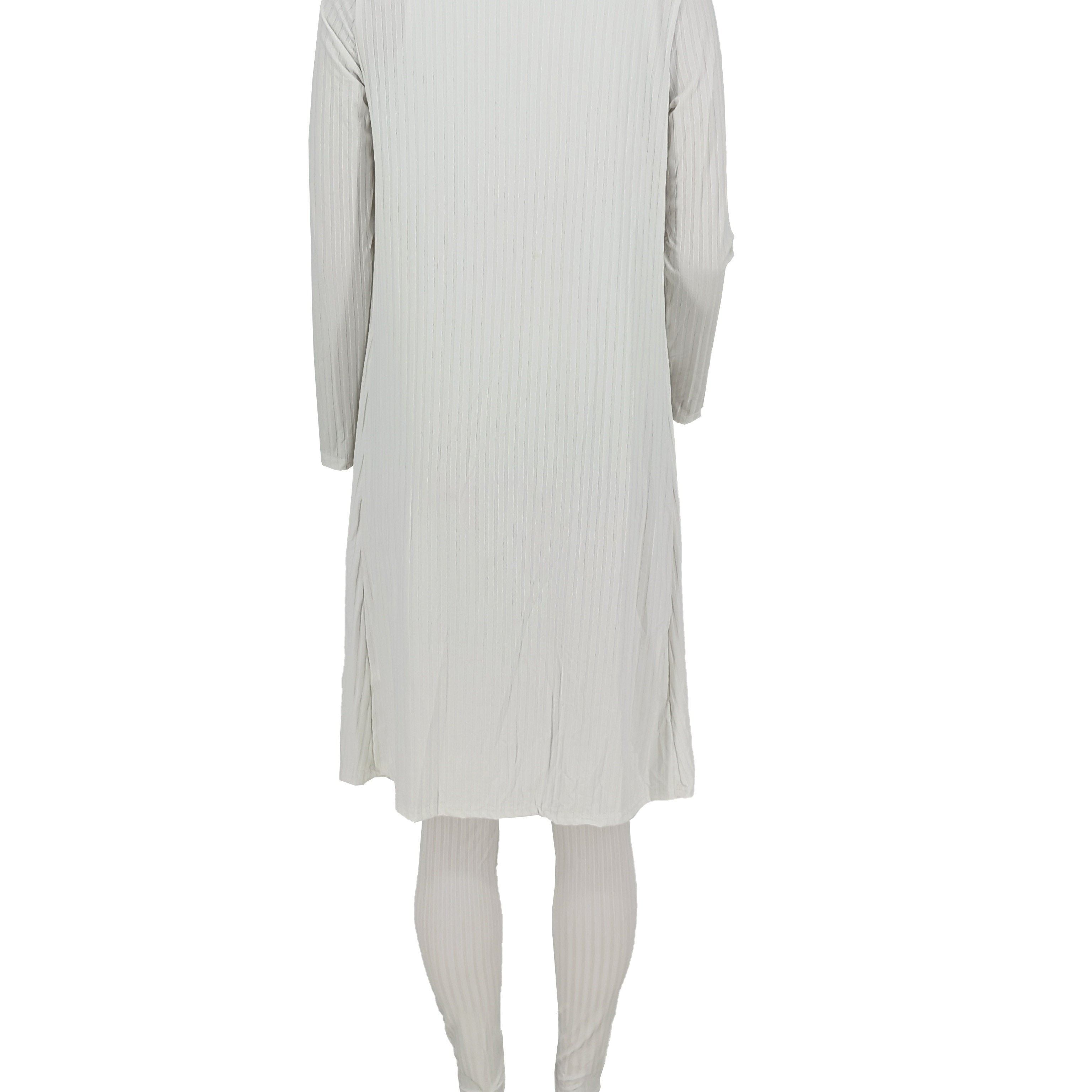 Three-piece Set of Ribbed Solid Casual Outfits, Open Front Long Sleeve Cardigan & Tank Top & Lace Up Pants, Women's Clothing
