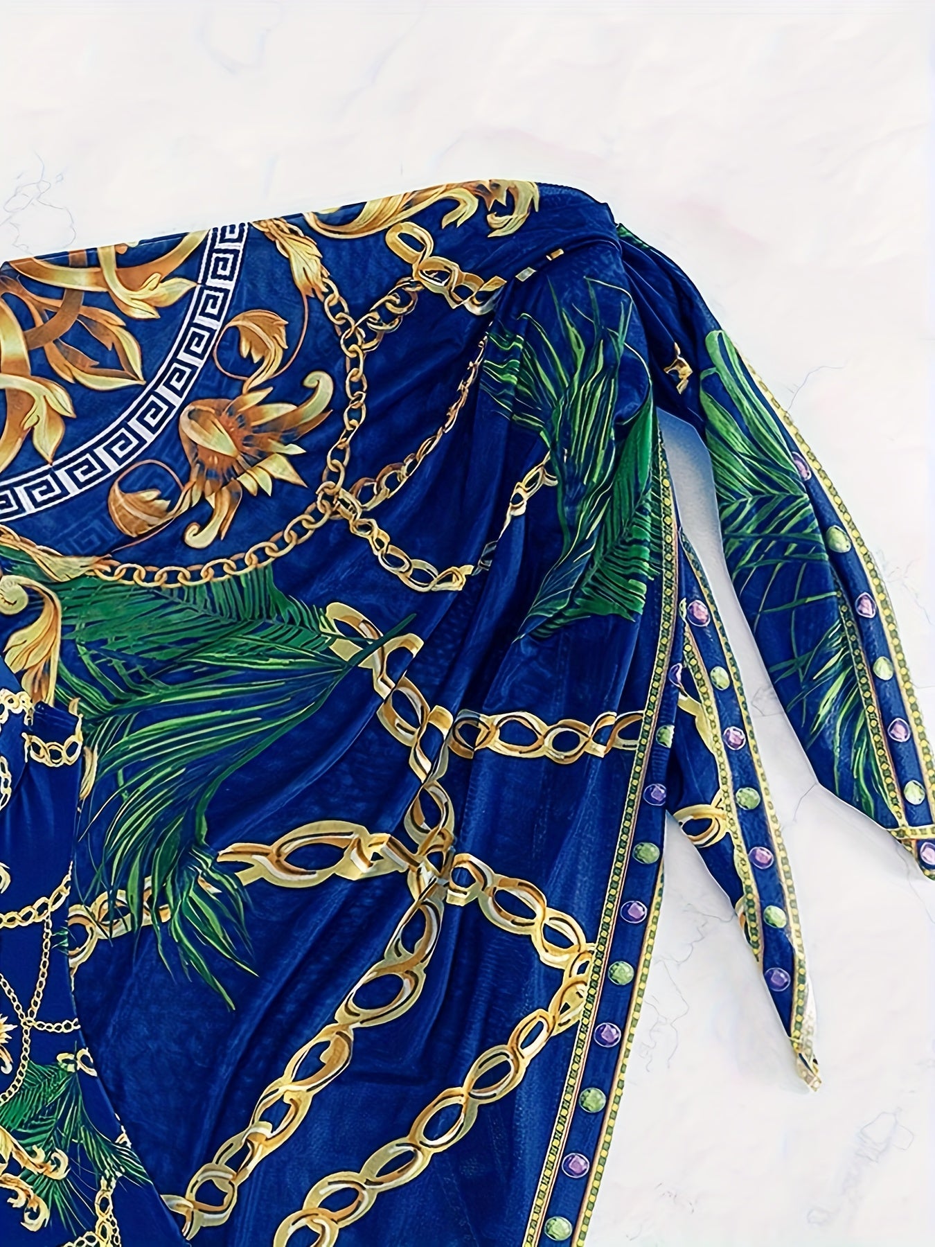 Chain Print Elegant 2 Piece Swimsuits, V Neck Push Up Spaghetti Strap One-piece Bathing-suit & Cover Up Skirt - For Women - Summer Beachwear - Perfect Gift for Vacation