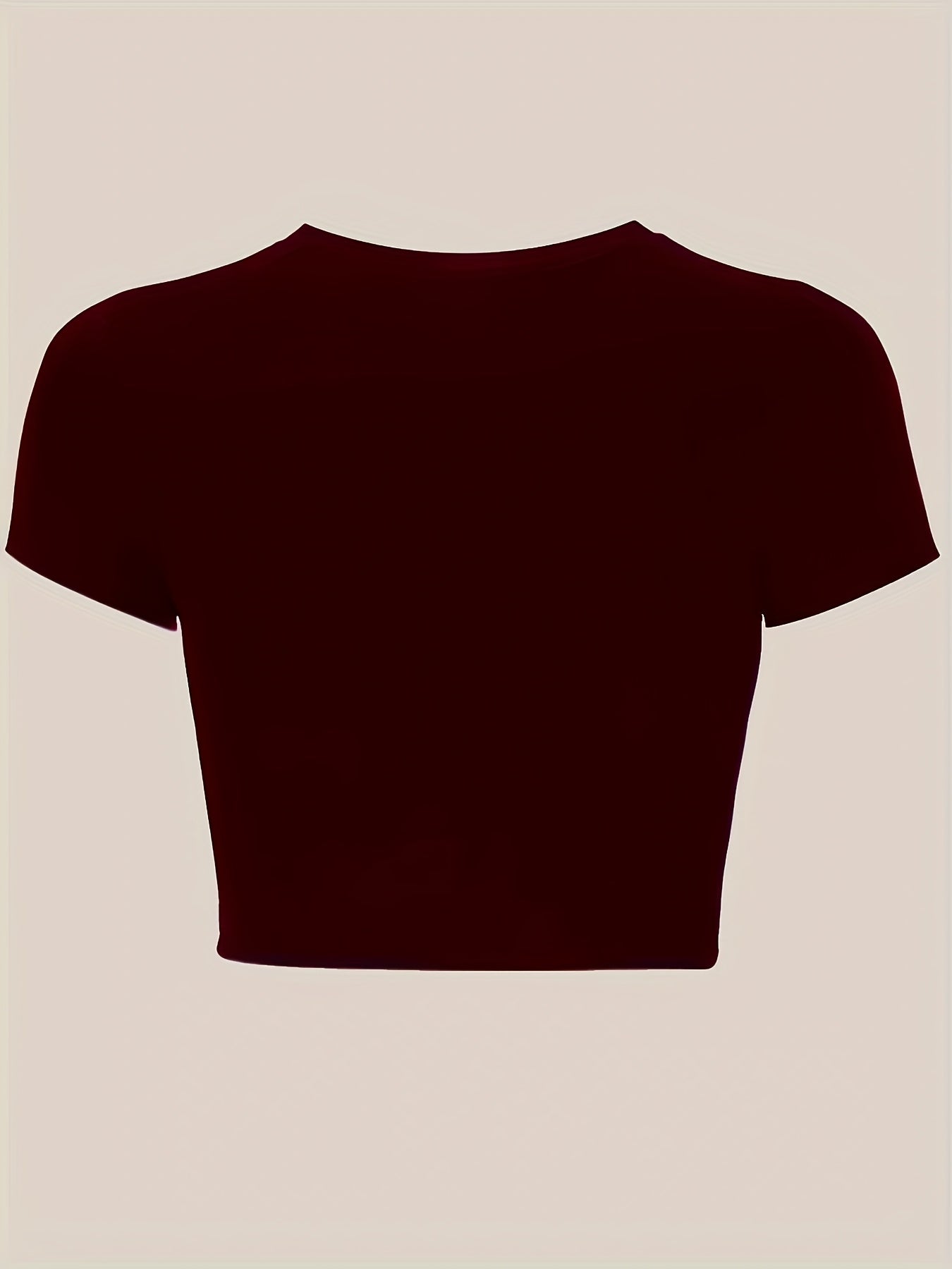 Women'S Slim-Fit Stretch Short Sleeve Crop Top - Solid Color Black, Casual Round Neck T-Shirt, Machine Washable, Perfect for Spring, Summer & Fal