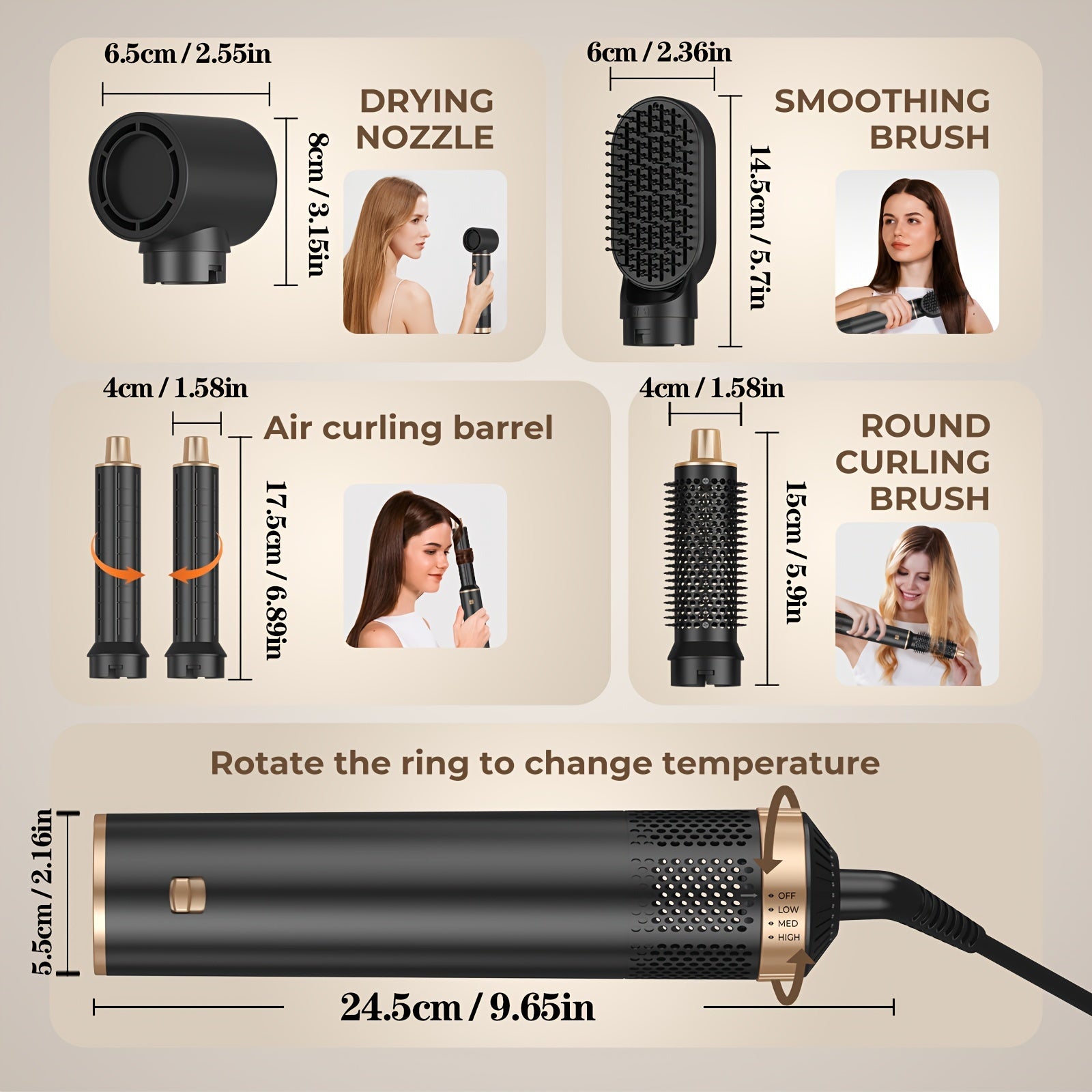 Hot Air 5 In 1 Hair Dryer Brush - Negative Ion Air Styler Curling Brush