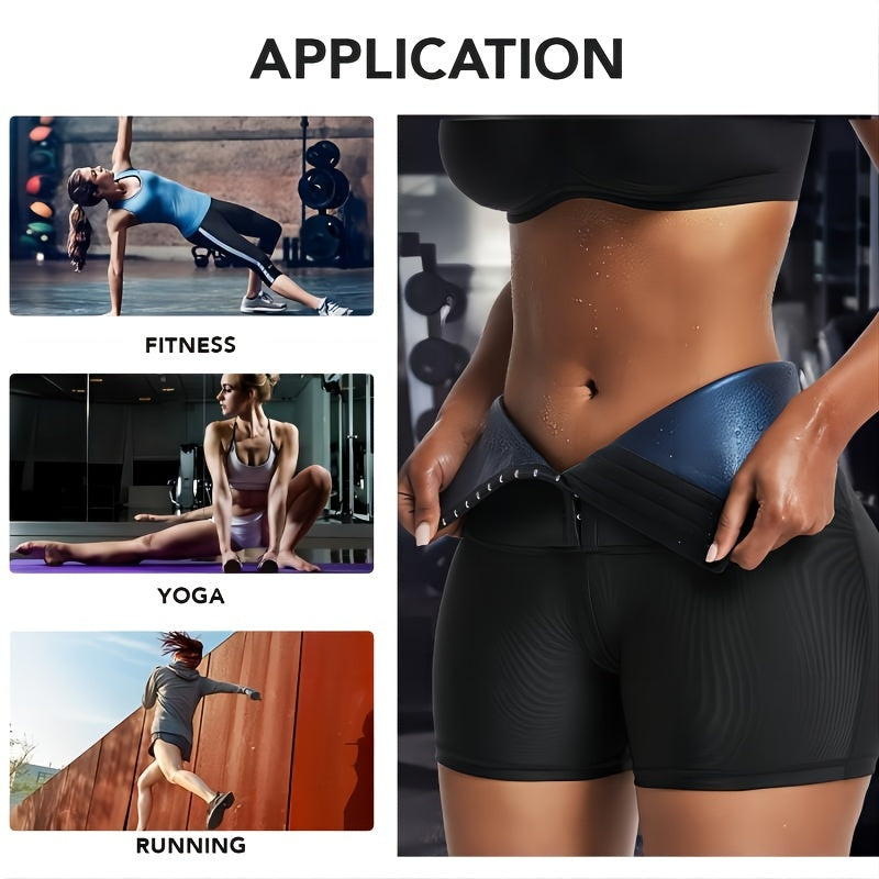 Button Up Sauna Sports Shorts For Women, High Waist Slim Fit Shorts, Compression Heat Exercise Shaping Thigh Three Quarter Pants