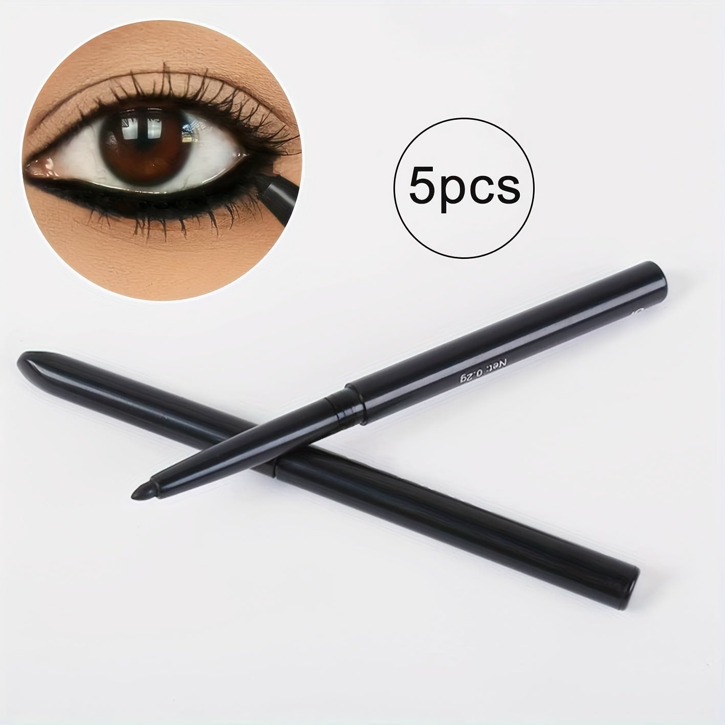 5-Pack Waterproof Black Eyeliner Pencils – Long-Lasting, Smudge-Proof & Sweat-Resistant, Easy Glide Formula for Sharp, Transfer-Proof Lines