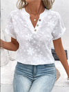 Women'S Loose White Shirt with a Summer Floral Pattern And a V-Neck Batwing Sleeve Design.