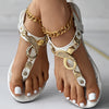 Women's Metal Decor Flat Thong Sandals - Stylish Open Toe Buckle Strap Slingback Shoes - Casual Roman Sandals - For Women - Summer Wear - Perfect Gift for Fashionable Ladies