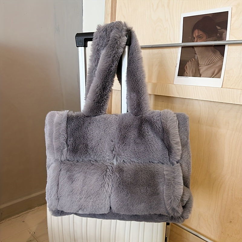 Chic Faux Fur Shoulder Bag for Women - Spacious & Versatile, Magnetic Closure, Faux Leather Lined - Available in Pink, Deep Brown, White, Black