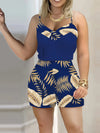 Women's Tropical Print Two-Piece Set – Elegant Spaghetti Strap Top & High-Waisted Shorts, Lightweight Polyester, Spring/Summer Fashion