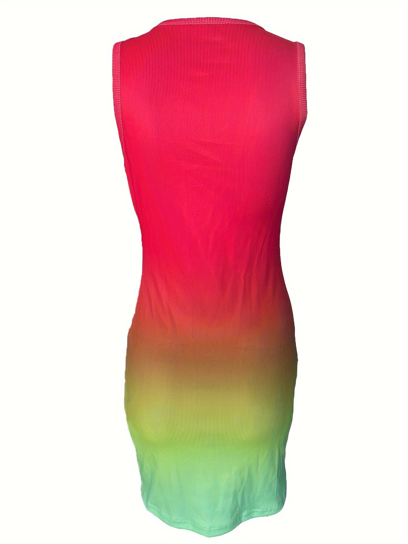 Chic Gradient Print Bodycon Dress for Women - Sexy Sleeveless, Round Neck, Stretch Polyester Fabric - Perfect for Spring & Summer