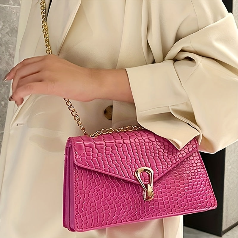 1 Women'S Fashion Rose Red Snake Pattern Crossbody Bag, Simple and Mature Style Handbag, Suitable for Daily Commuting and Holiday Parties