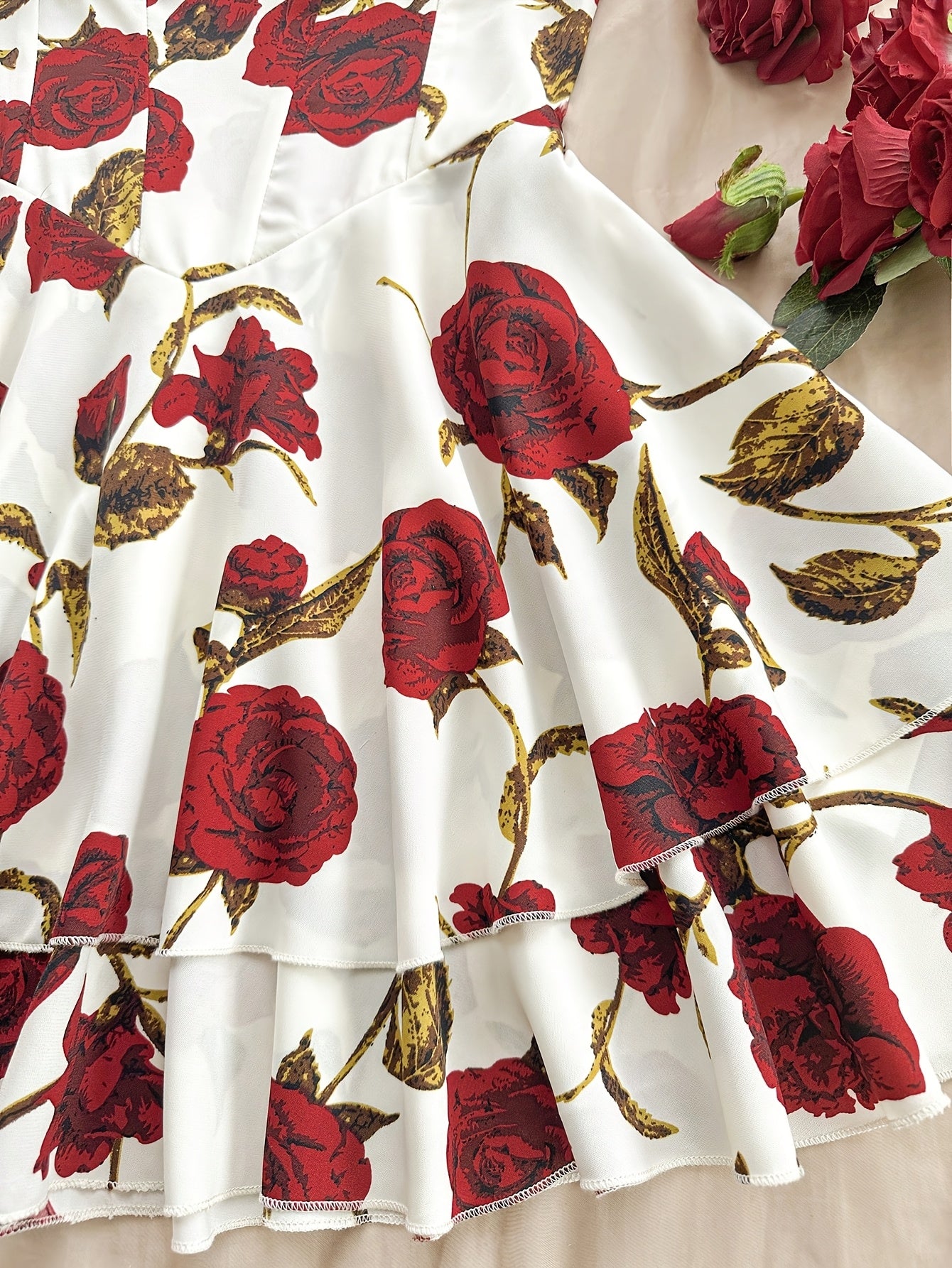 Flowing Fit, Romantic Off-Shoulder Floral Layered Dress - Perfect Valentine's Day Gift, Polyester and Spandex Blend, Machine Washable, Ideal for Vacation, Vacation Sundress|Floral Layered Design|Polyester Spandex Blend