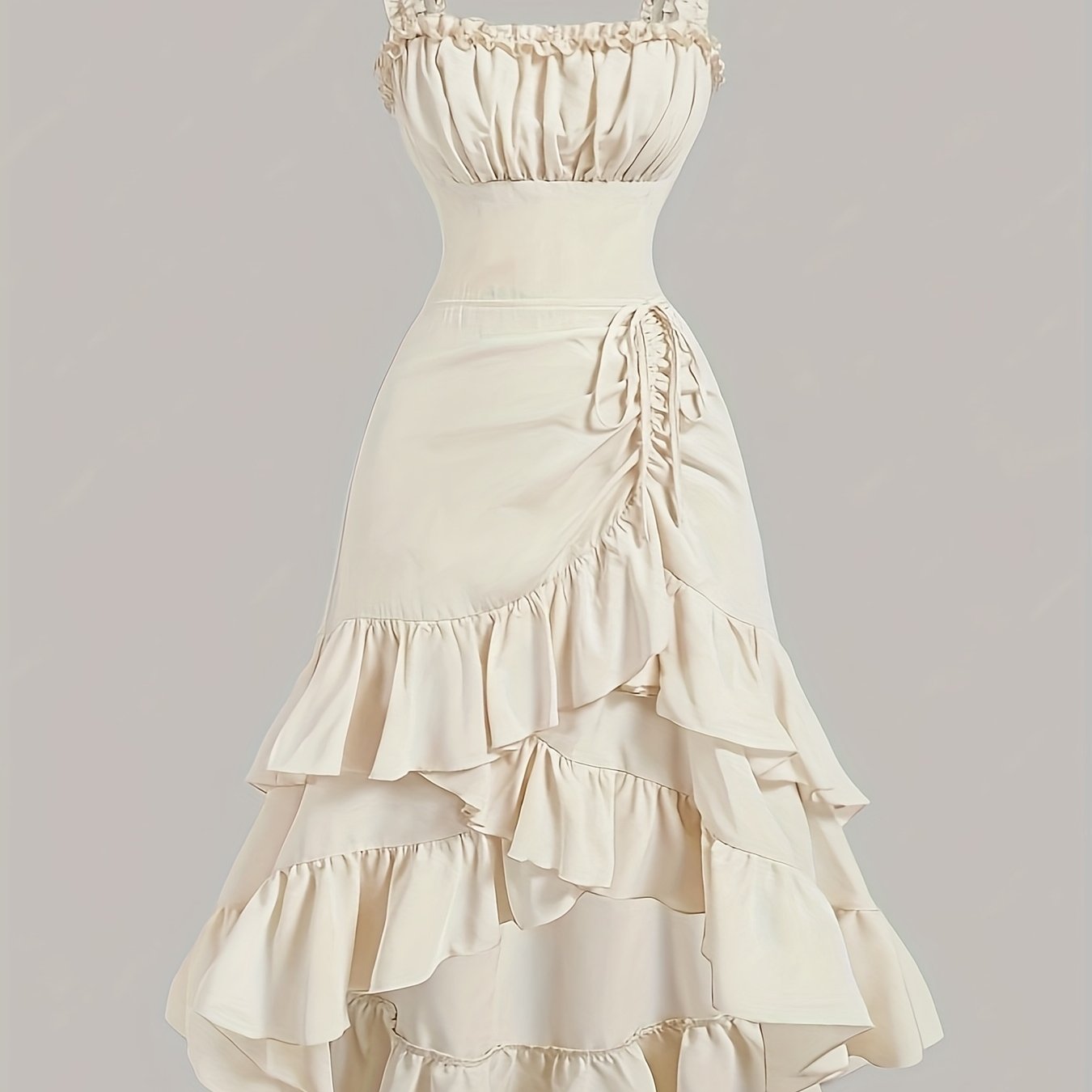 Elegant Asymmetrical Polyester Dress for Women | Sleeveless with Ruffled Layers & Lace-Up Detail | Smooth Texture, Non-Stretch Fabric | Machine Washable | Perfect for Spring/Summer Casual Wear, Cute Dresses