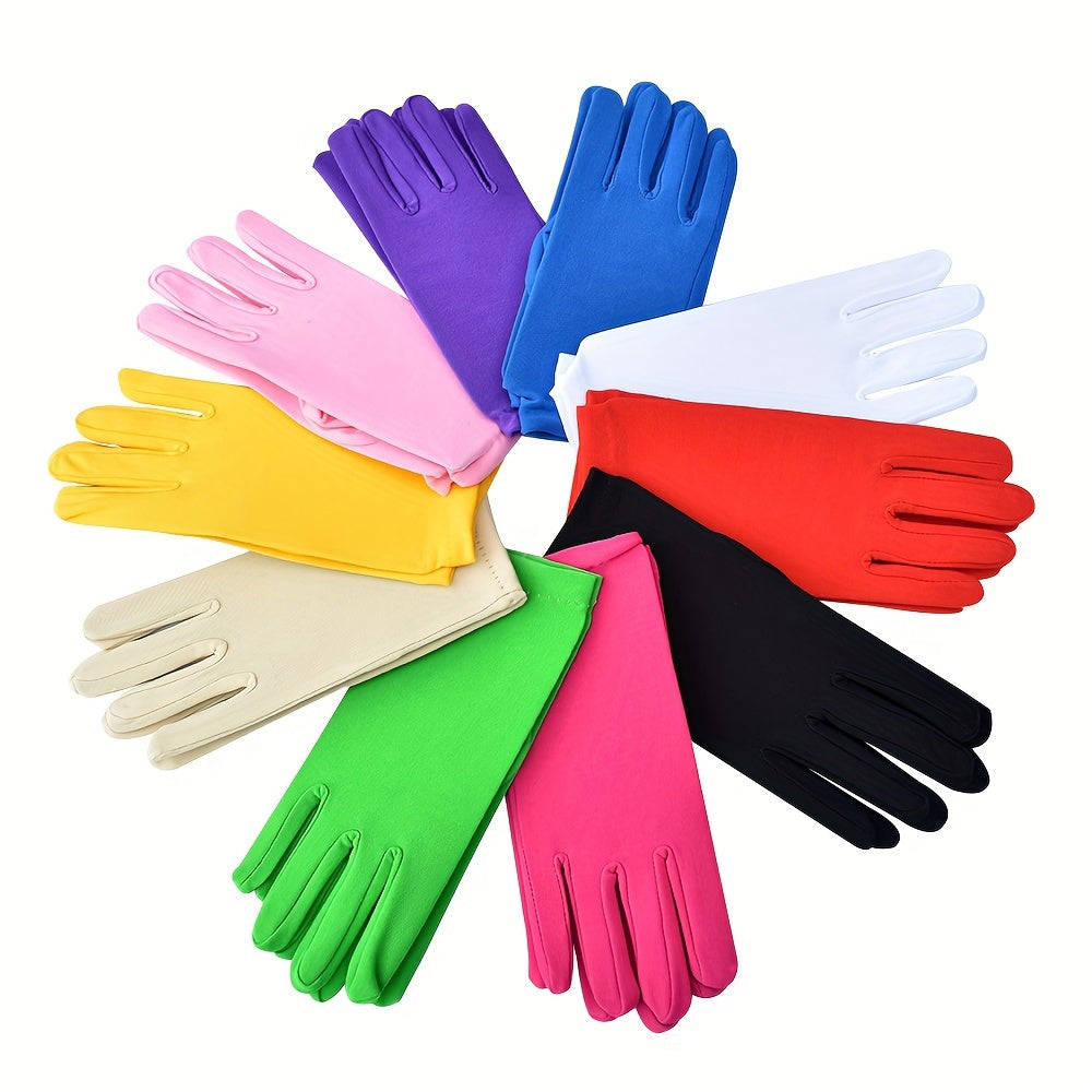 Women'S Polyester and Spandex Mittens, Solid Color, Yarn-dyed, Decorative, Festive, Breathable, Elastic, Short, Thin, for Etiquette Performance Dance