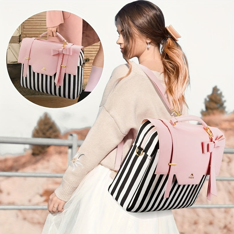 Laptop Case Briefcase for Women, 15.6 Inch Convertible Laptop Briefcase Backpack with Bow, Cute Kawaii Computer Messenger Crossbody Laptop Tote Bag Carrying Case for College Work Travel 3-in-1, Valentine's Day Gift, Valentine