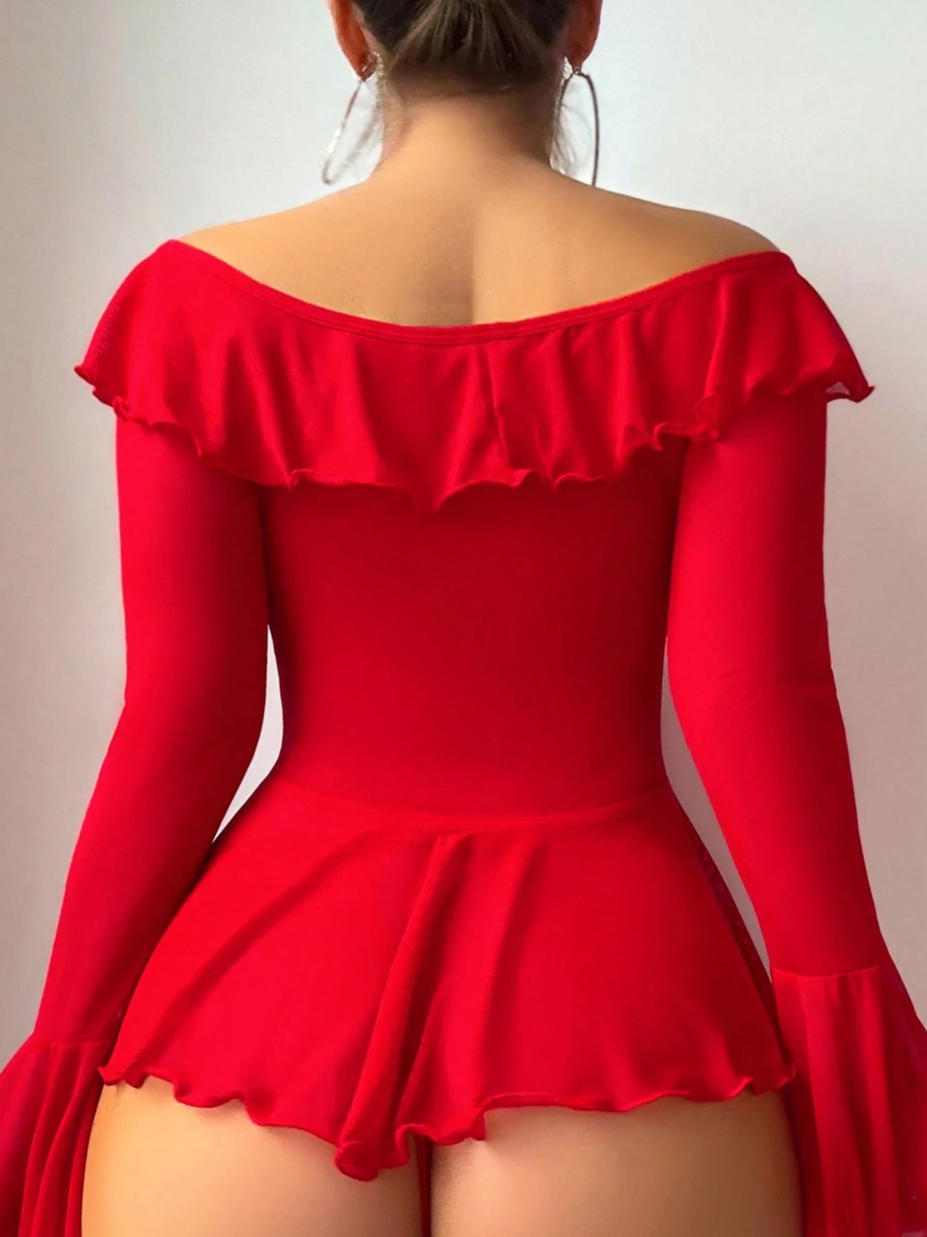 Women Lingerie Chemise Nightdress Solid Color See-Through Ruffles Dress Nightgown Sleepwear Slips Nightie with Thong